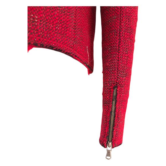 Rebecca Minkoff Red Tweed Cropped Moto Jacket – Size 6 - Picture 10 of 13